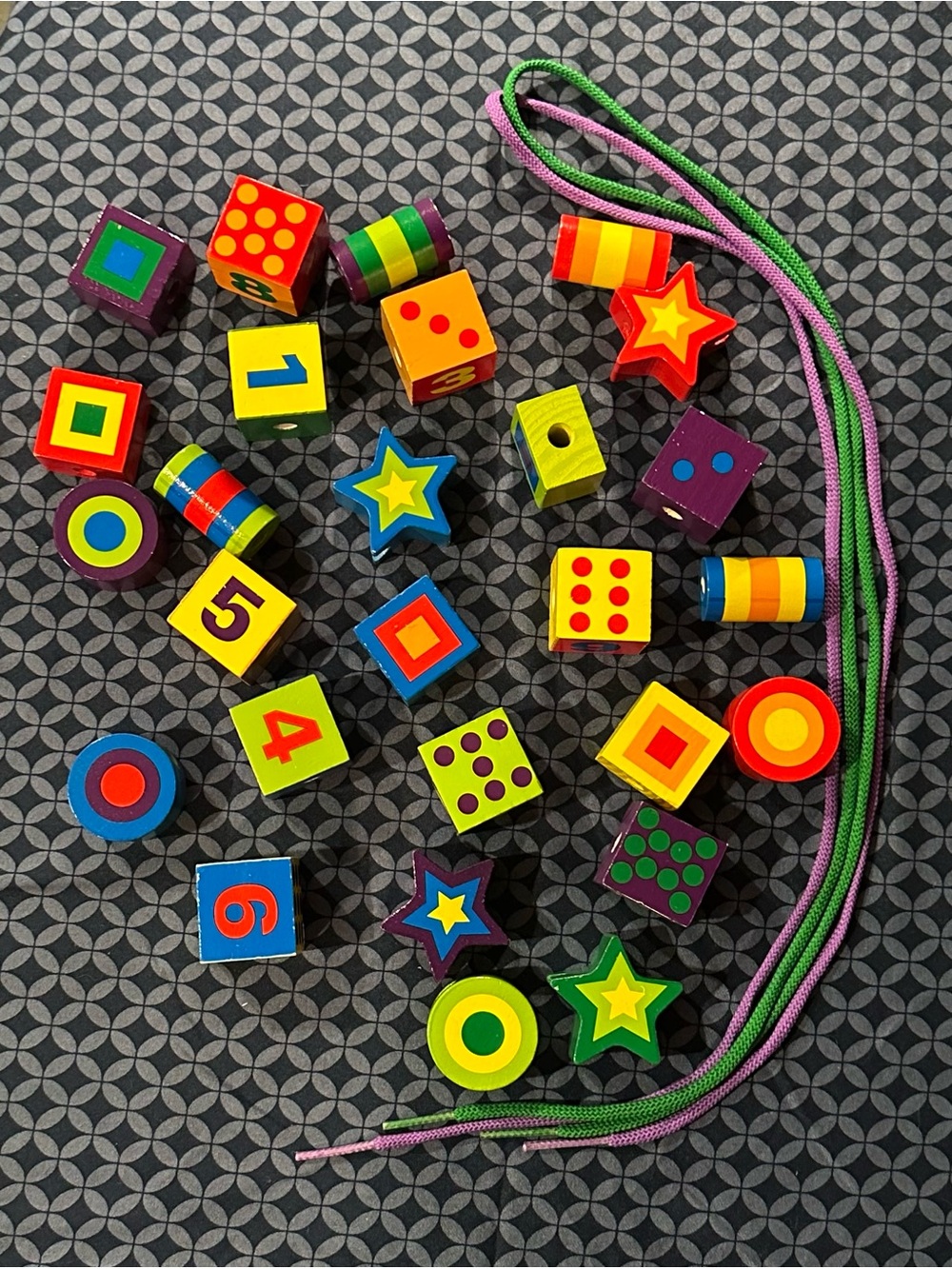 Like New • wooden shapes for lacing • toy blocks